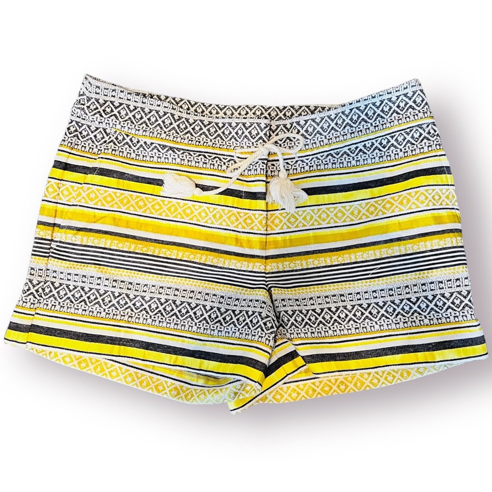 LOFT Boho Shorts Tassel Tie Waist Yellow Gold Gray Size 8 Tapestry The Riviera